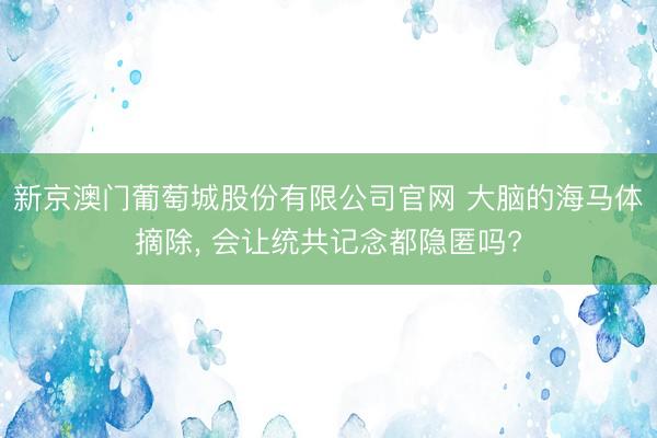 新京澳门葡萄城股份有限公司官网 大脑的海马体摘除， 会让统共记念都隐匿吗?