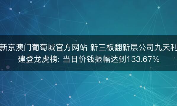 新京澳门葡萄城官方网站 新三板翻新层公司九天利建登龙虎榜: 当日价钱振幅达到133.67%